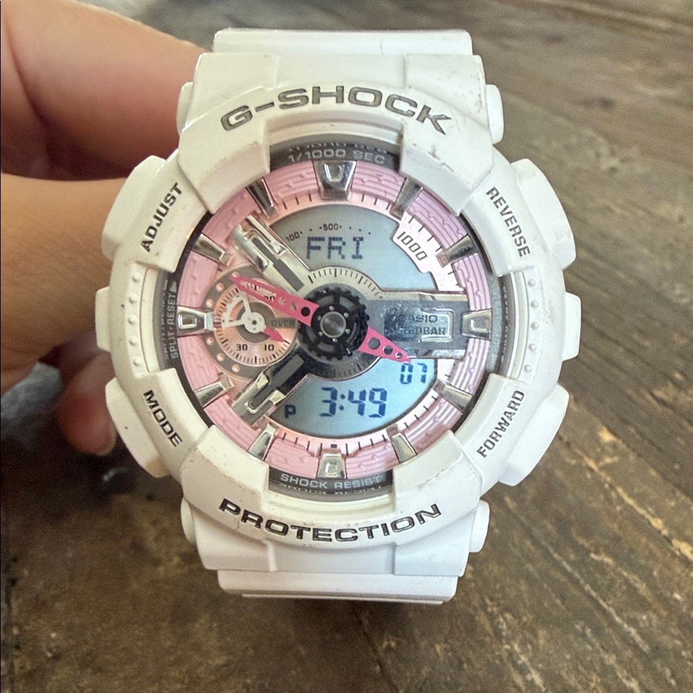 G-Shock Dual Display White and Pink Watch